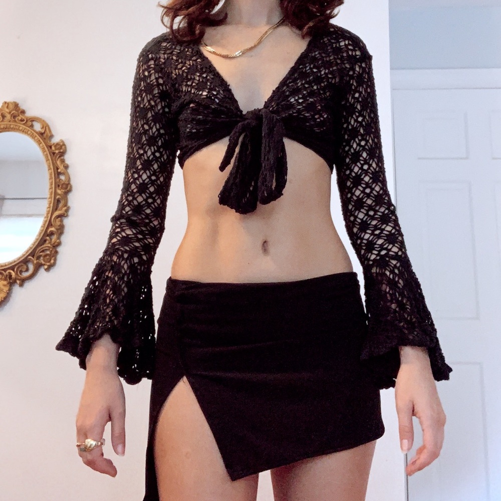 Black knit tie cardigan